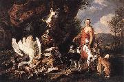 FYT, Jan Diana with Her Hunting Dogs beside Kill  dfg oil on canvas